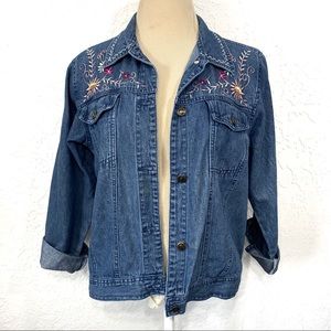 Casey & Max Floral Embroidered Denim Jacket Size S
